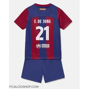 Barcelona Frenkie de Jong #21 Prima Maglia Bambino 2023-24 Manica Corta (+ Pantaloni corti)